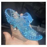 Fenton Art Glass blue opalescent hobnail Slipper