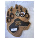 Rumple Minze Shot servinc board shaped bear paw an