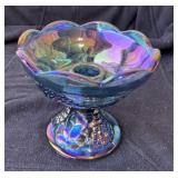 Carnival Glass Candle HOlder Irridescent peacock