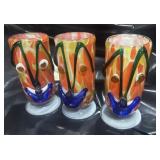 Matching Hand blown art glass cups or vases clown