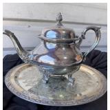 silver palted tea pot and plate -