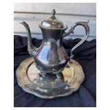 Vintage silver palted tea pot and tray