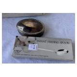 silver plated trinket box and infant spoon