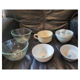 Pyrex bowls and pedestal etc