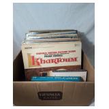 Box of record albums and books