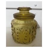 L.E. Smith Amber Glass Canister Atterbury Scroll