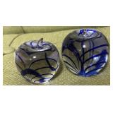 Vtg blue stripped art glass paperweight lot