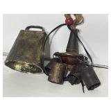 Antique brass bells and cow bell lot