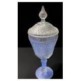 Indian glass diamond point pedestal with lid 16'