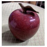 Stone Red Apple paperweight brass stem