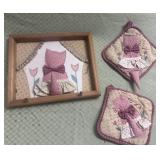 Cute folk art cat decor kitchen mitten lot