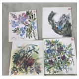 Set of 4 9.5'x10.5 Chinese watercolor wall art