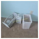 White Wicker, Magazine Rack, Trash Can Table Shelf
