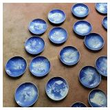 Vintage Blue, White, Milk Glass, Scenery Plates