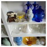 Vintage Blue Glass, Amber Basket, Small Pyrex