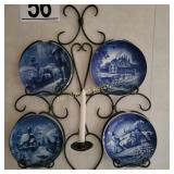Blue Scenic Plates and Plate Holder