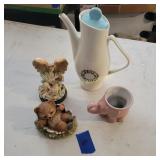 Vintage Tea Pot, Frankcoma, Figures