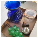 Cobalt Blue Vase, Glass Grapes