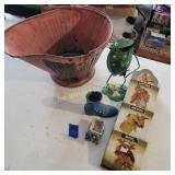 Painted Coal Bucket, Vintage Letter Holder, Frog