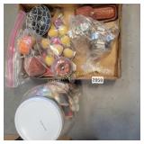 Vintage Jar with Wood Thread Spools, Glass Beaded