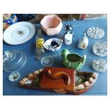 Slag Glass, Glass Frogs, Pottery Ash Tray