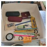 Advter Pencils, License Plate, Vtg Glasses Cases