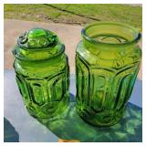 Green Moon and Star Canisters, with missing lid