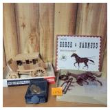Vtg Horse of Harness, Wood Wagon, Holy  Bible Bank