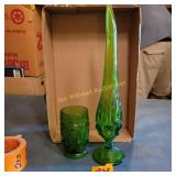 Vtg Moon and Star Stetch Green Vase, Glass