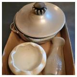 Vtg Alum Cover Dish, Vase, Bowl