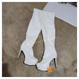 White Thigh High Stiletto Heal Platform Boot