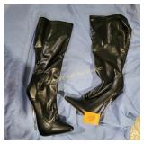 Black Knee High Stiletto Point Toe Boots