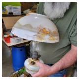 MCM Milk Glass Shade and Base painted Barn Scene