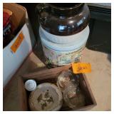Pottery Bean Pot,  Tins, Glass