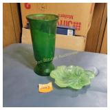 Napco Forest Emerald Green Vase, Green Glass Leaf