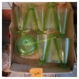 Green Depression Glasses, Covered Dish
