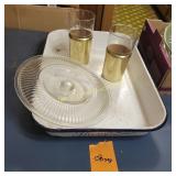 Enamel Tray, Vtg Glasses,