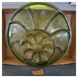 Vtg Indiana Green Glass Divided  Serving Tray