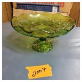 L.E. Smith Green Moon/Star Pedistal Cake Stand
