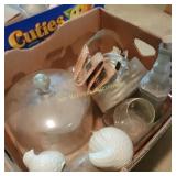 Vtg Cake Dome, Bottle, Bird Figurines