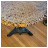 Vtg Round Side Table with a Woven Wicker Top