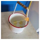 Vintage White Porcelain Enamelware Pot