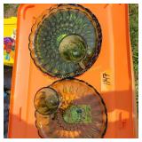 Vtg Green Snack Set, 2 Cups, 4 Plates