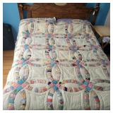 Vtg Handmade Double Wedding Ring Quilt  Full Size