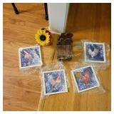 Rooster, Chickens, Sun Flowers