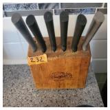 Carved Hall Knife Block, Knives