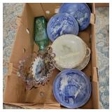 Blue Scenic Plates, Bottle, Flatware