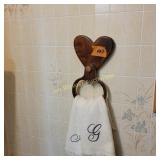 Wood heart towel holder