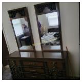 Vtg Spanish revival style carved wooden triple