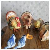 Vtg ceramic turkeys and blue white ducks